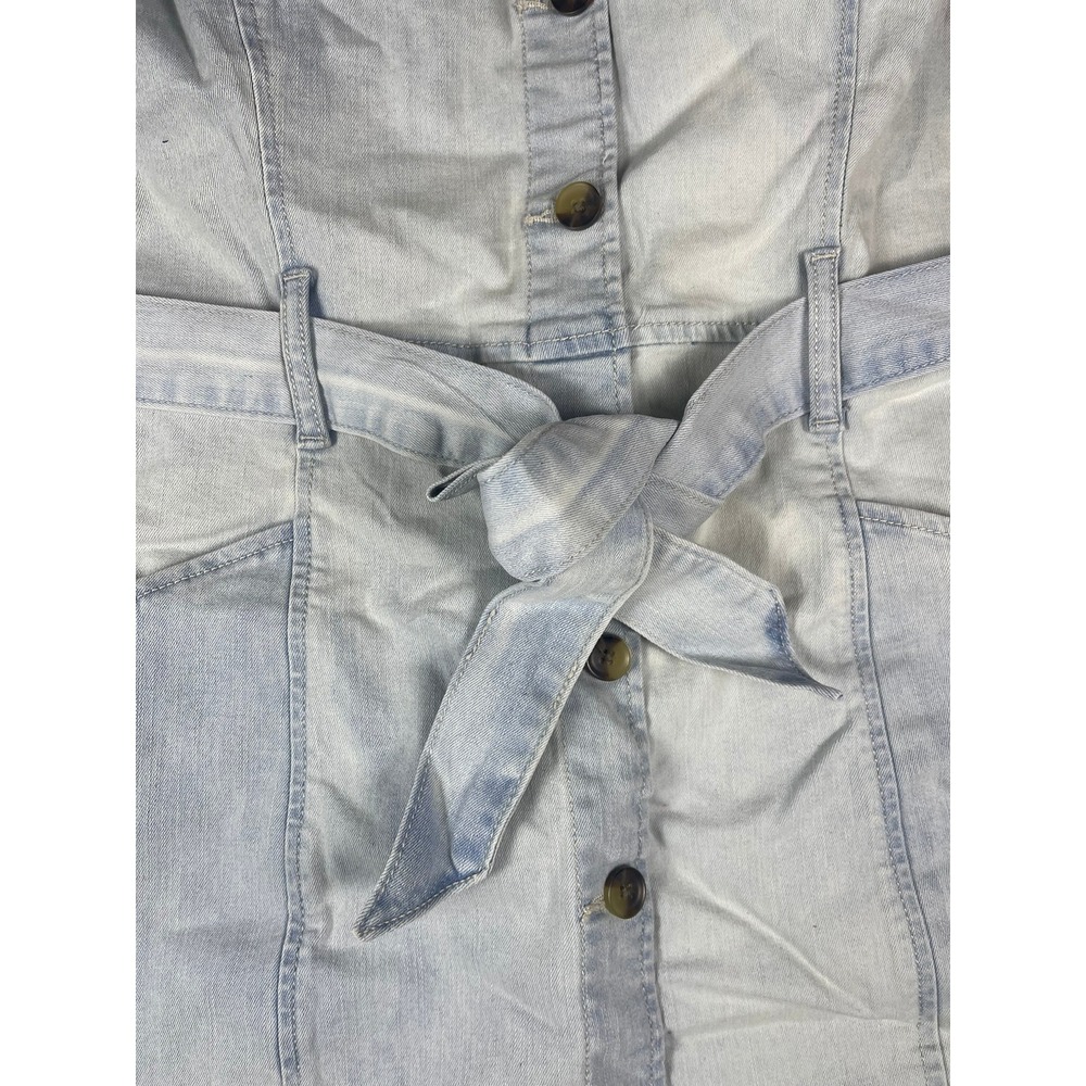 SO Light Blue Denim Button-Front Mini Dress with Tie Belt - Picture 6 of 6